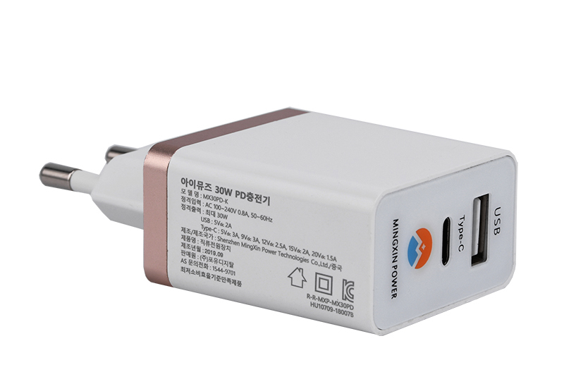 30WPD充電器過KC認證 TYPE-C+USB2.0兩口5V3A 9v3a 12V2.5A 15V2A 20V1.5A